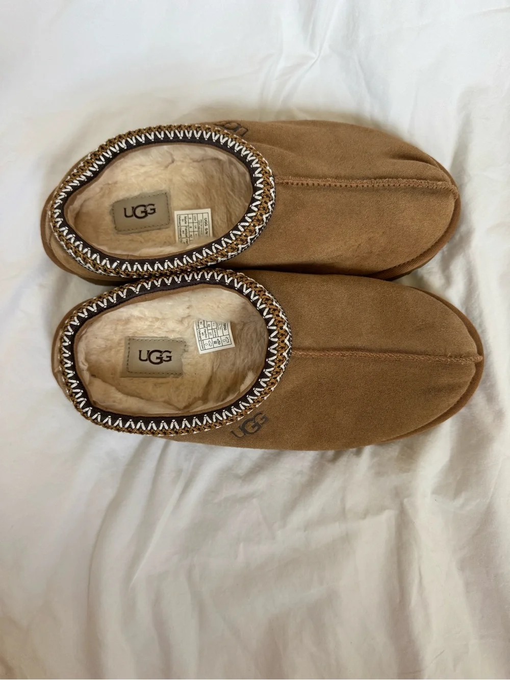 UGG Tasman Men’s Chestnut Brown Suede Slip-On Clog with Shearling Trim